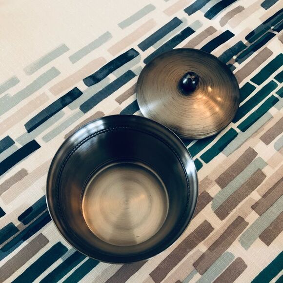 Brushed Silver Metal Bathroom Vanity Storage Lidded Jar - Picture 3 of 3